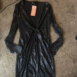 SHEIN Metallic Black Twist Front Top